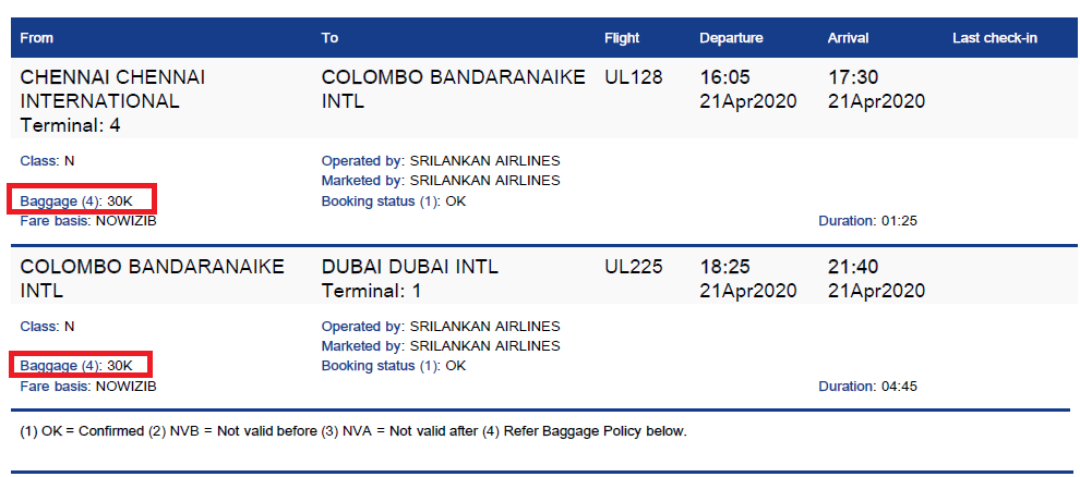 baggage allowance is indicated on your e-ticket